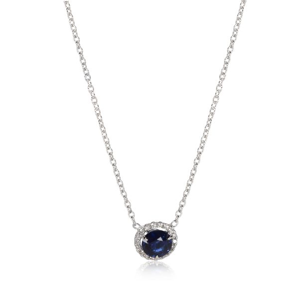 107673 fv Halo Diamond Sapphire Necklace in 18K White Gold 010 CTW