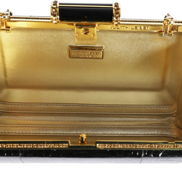 107738 av Judith Leiber Black Elaphe Gold Crystal Solo Clutch