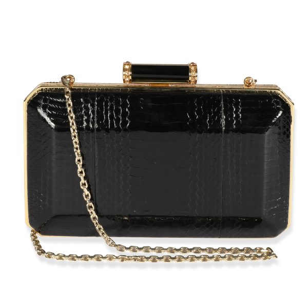 107738 fv Judith Leiber Black Elaphe Gold Crystal Solo Clutch