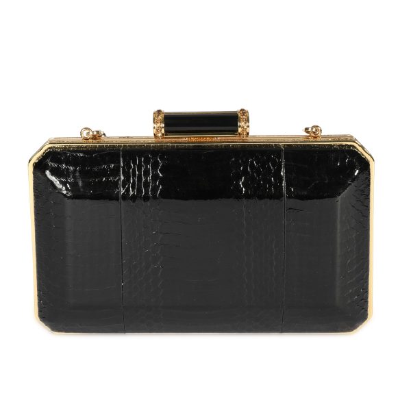 107738 pv Judith Leiber Black Elaphe Gold Crystal Solo Clutch