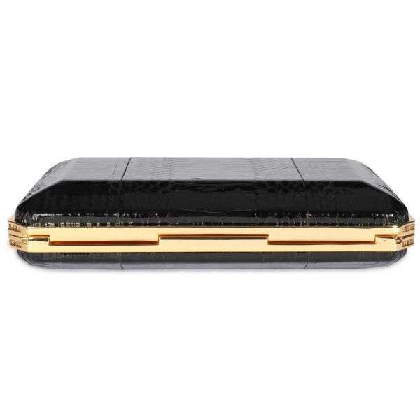 107738 stamp Judith Leiber Black Elaphe Gold Crystal Solo Clutch