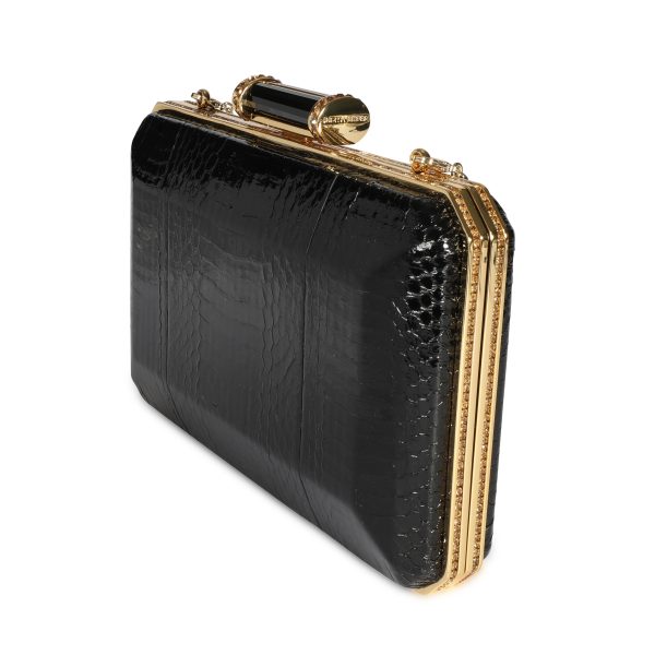 107738 sv Judith Leiber Black Elaphe Gold Crystal Solo Clutch