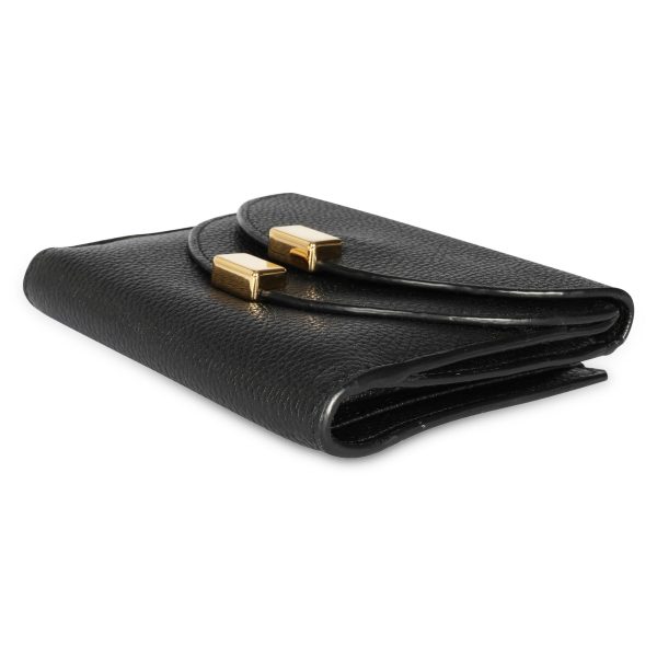 107742 box Chloé Black Pebbled Leather Georgia Compact Wallet