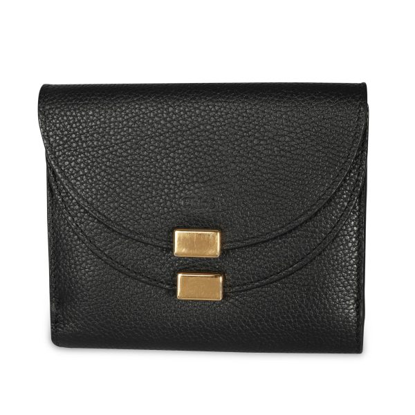 107742 fv Chloé Black Pebbled Leather Georgia Compact Wallet