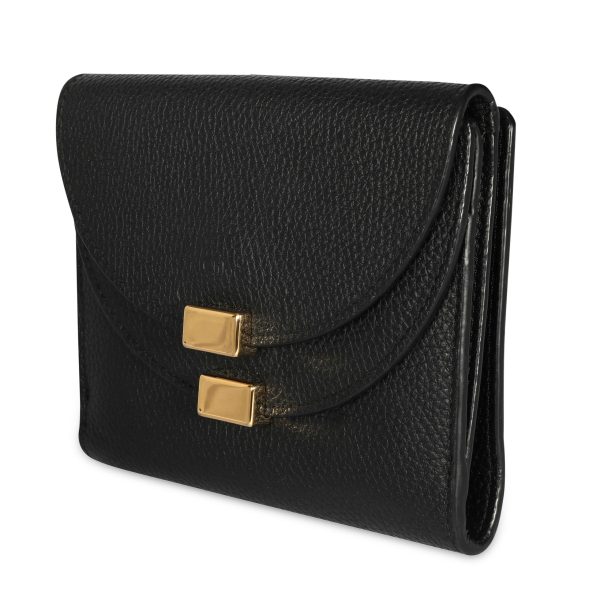 107742 sv Chloé Black Pebbled Leather Georgia Compact Wallet