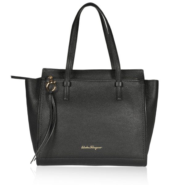 107860 fv Salvatore Ferragamo Black Pebbled Calfskin Amy Tote