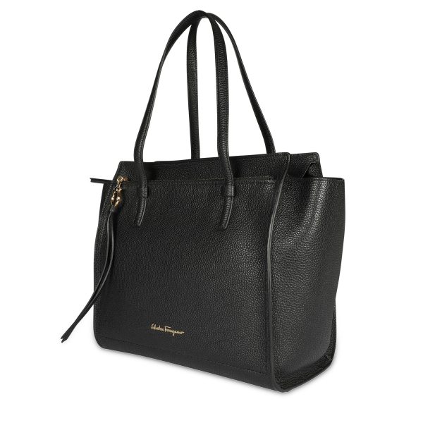 107860 sv Salvatore Ferragamo Black Pebbled Calfskin Amy Tote