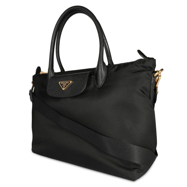 107895 sv acebf397 91dd 48cc b2f3 162ce8b8b3ad Prada Black Nylon Saffiano Leather Tote Bag