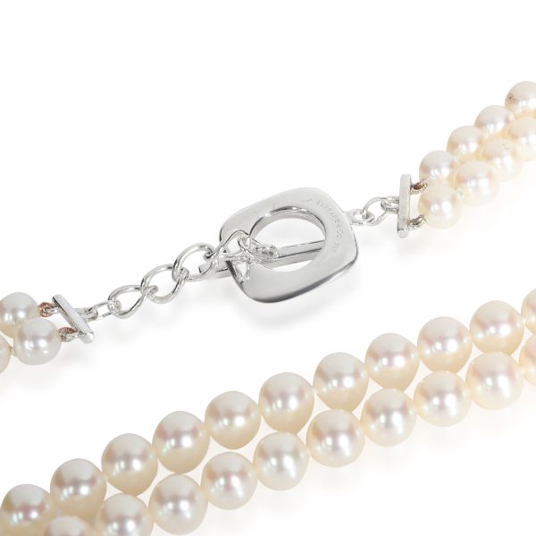 108144 clasp Tiffany Co Double Row Pearl Necklace in Sterling Silver