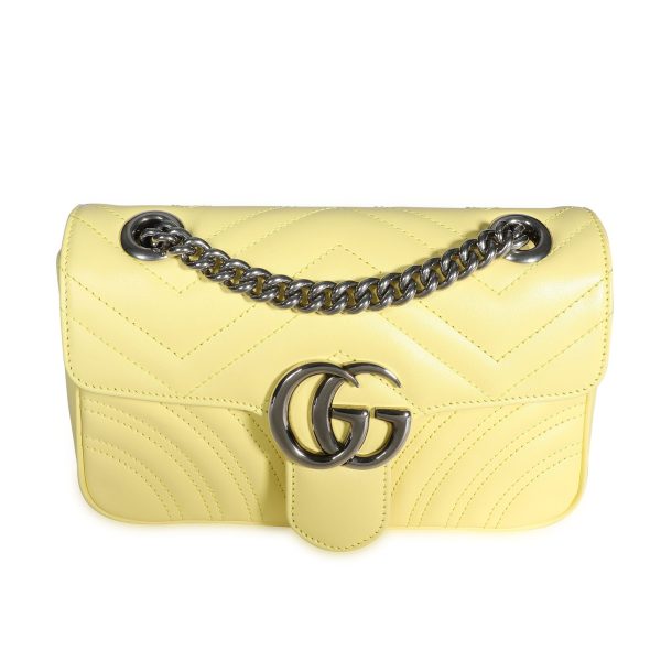 108276 fv Gucci Pastel Yellow Matelass√© Leather GG Marmont Mini Bag