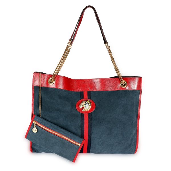 108302 fv c8431da7 0266 48d3 8147 35f92fb0ac2a Gucci Navy Suede Red Calfskin Large Rajah Tote