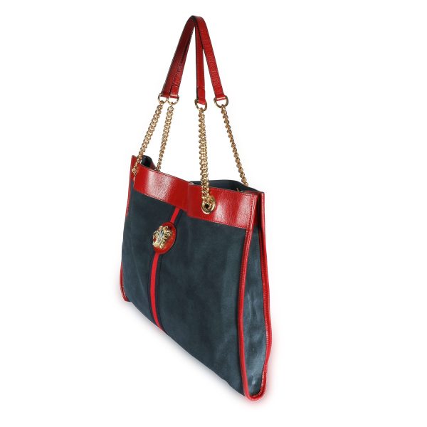 108302 sv 26a6701b 0ecd 461a acdf d18c03e2df5f Gucci Navy Suede Red Calfskin Large Rajah Tote