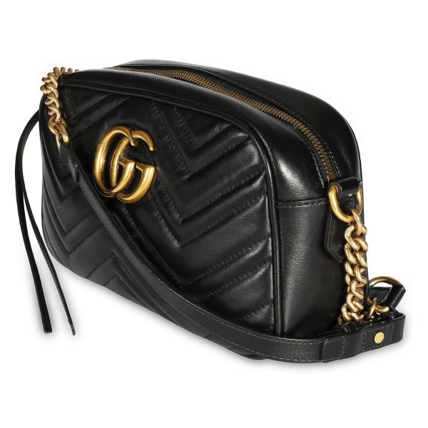 108306 sv Gucci Black Matelassé Leather GG Marmont Small Shoulder Bag