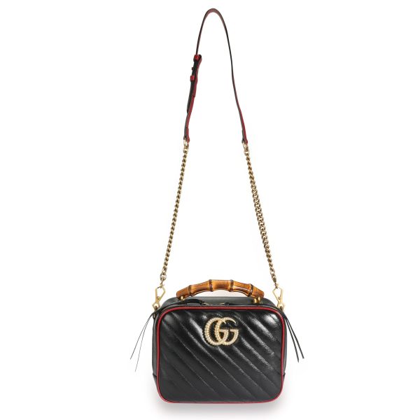 108515 bv Gucci Black Matelassé Leather GG Marmont Bamboo Small Bag