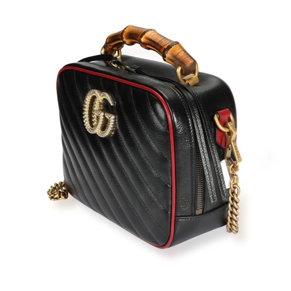 108515 sv Gucci Black Matelassé Leather GG Marmont Bamboo Small Bag