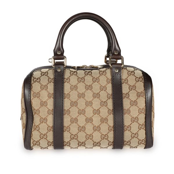 108636 fv Gucci Brown GG Canvas Leather Boston Bag