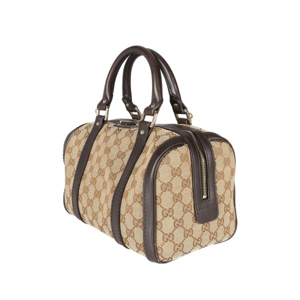 108636 sv Gucci Brown GG Canvas Leather Boston Bag