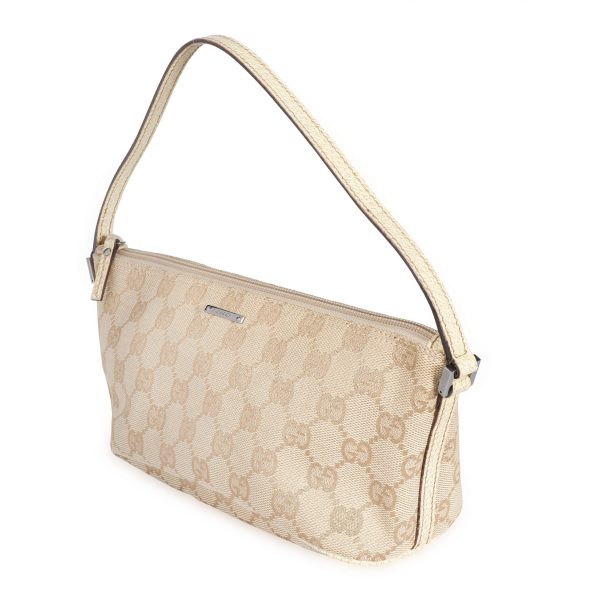 108637 sv Gucci Beige GG Canvas Leather Pochette