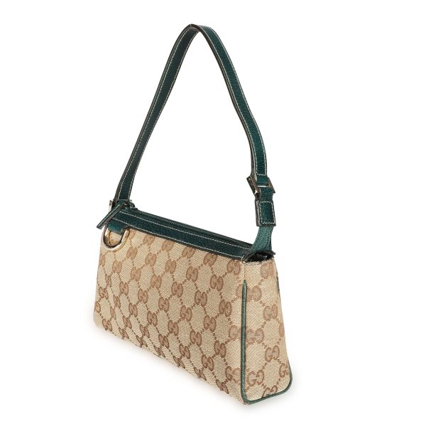 108638 sv baf37f69 af77 49ec aadf cbd194939bfb Gucci Brown GG Canvas Green Leather Abbey Pochette