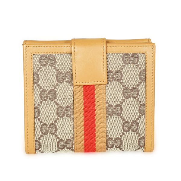 108639 fv feba0239 6ad9 456c 9641 657b19bf6482 Gucci Brown GG Canvas Camel Leather Compact Web Wallet