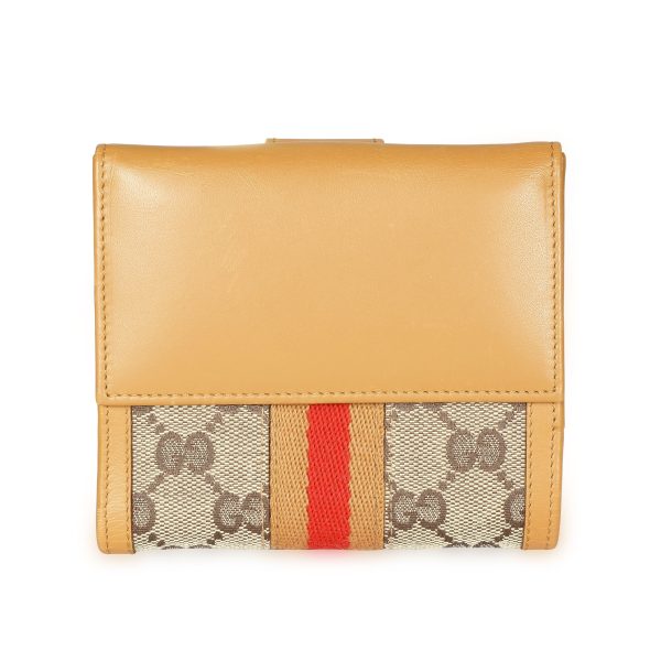 108639 pv 3720a9cb 47de 4064 ac1a 6466b054ef9c Gucci Brown GG Canvas Camel Leather Compact Web Wallet