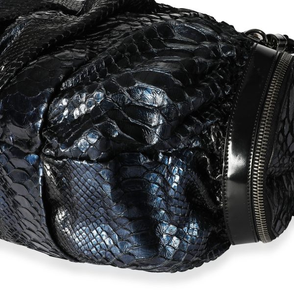 108643 box Gucci Blue Python Black Leather Large Galaxy Bag