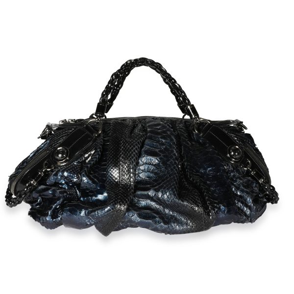 108643 fv Gucci Blue Python Black Leather Large Galaxy Bag