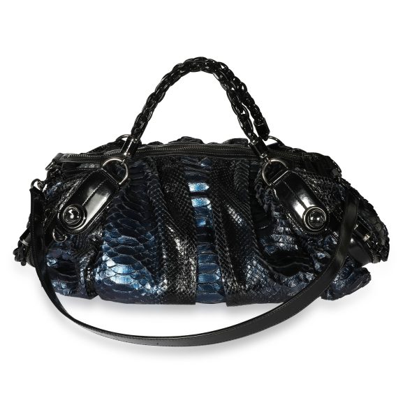 108643 pv Gucci Blue Python Black Leather Large Galaxy Bag