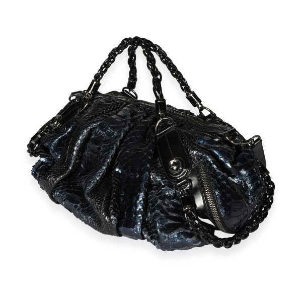 108643 sv Gucci Blue Python Black Leather Large Galaxy Bag