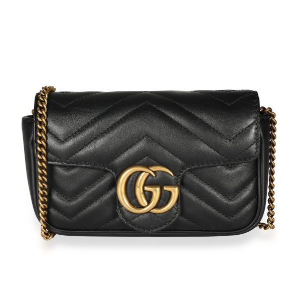 108667 fv Gucci Black Matelassé Leather GG Marmont Super Mini Bag