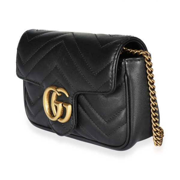 108667 sv Gucci Black Matelassé Leather GG Marmont Super Mini Bag