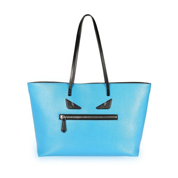 108713 fv 0ba06360 af9c 48cc 978a ae071817a901 Fendi Blue Vitello Elite Leather Monster Roll Tote