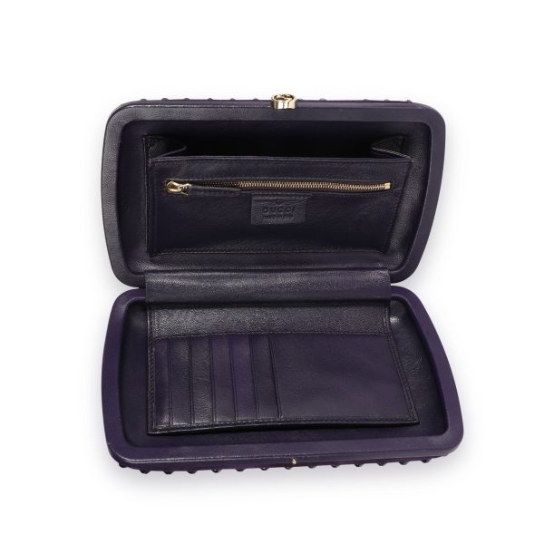 108837 av Gucci Purple Suede Crystal Studded Broadway Box Clutch