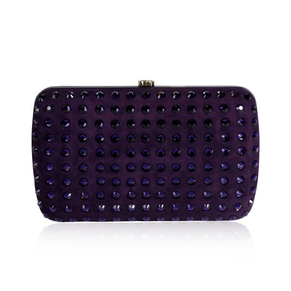 108837 fv Gucci Purple Suede Crystal Studded Broadway Box Clutch