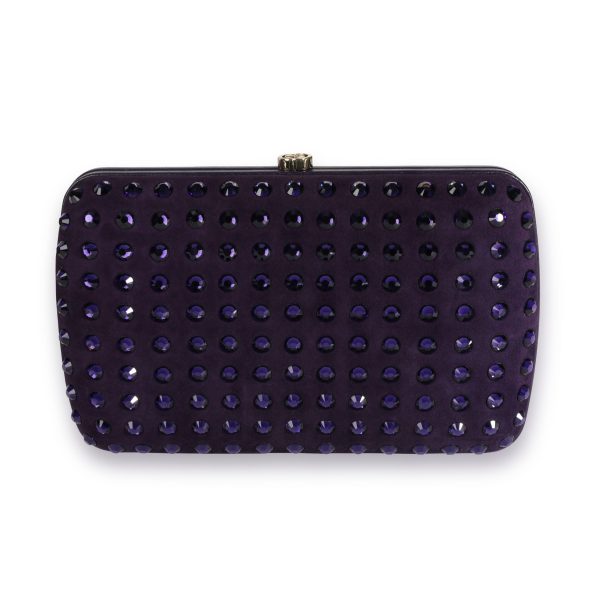 108837 pv Gucci Purple Suede Crystal Studded Broadway Box Clutch