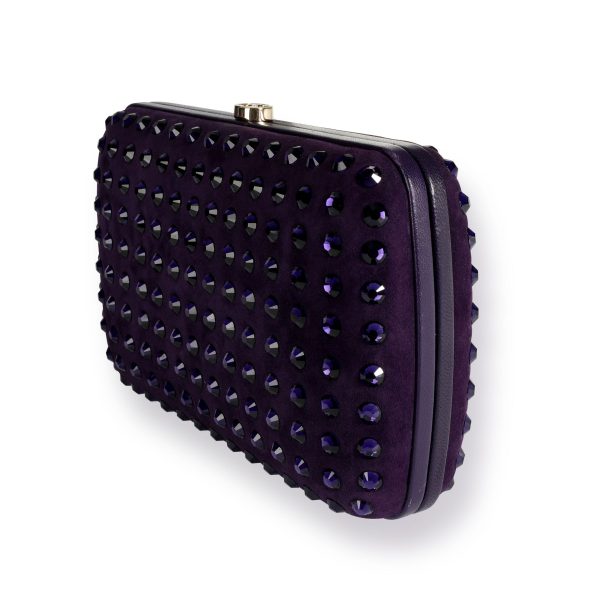 108837 sv Gucci Purple Suede Crystal Studded Broadway Box Clutch