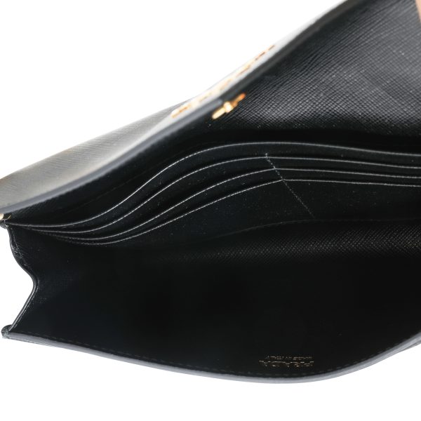 108839 av Prada Black Saffiano Leather Envelope Chain Wallet