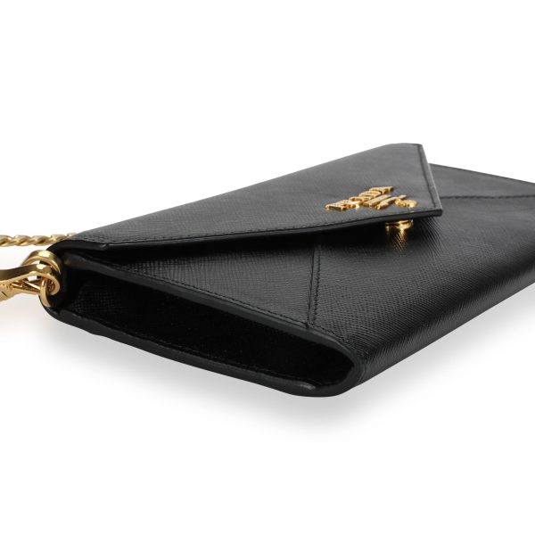 108839 box Prada Black Saffiano Leather Envelope Chain Wallet