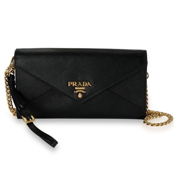 108839 fv Prada Black Saffiano Leather Envelope Chain Wallet