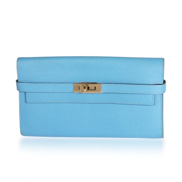 108896 fv Herm√®s Blue Paradise Epsom Leather Kelly Wallet GHW