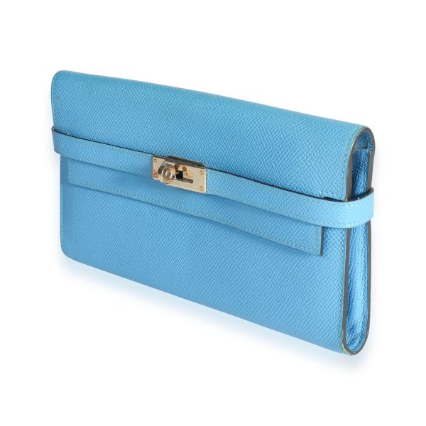 108896 sv Herm√®s Blue Paradise Epsom Leather Kelly Wallet GHW