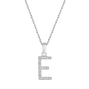 109359 fv 14k White Gold Diamond Initial Necklace E