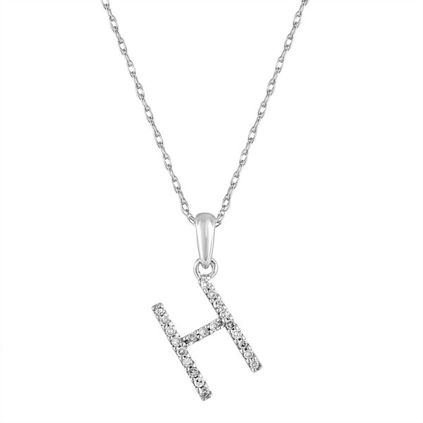 109362 fv 14k White Gold Diamond Initial Necklace H