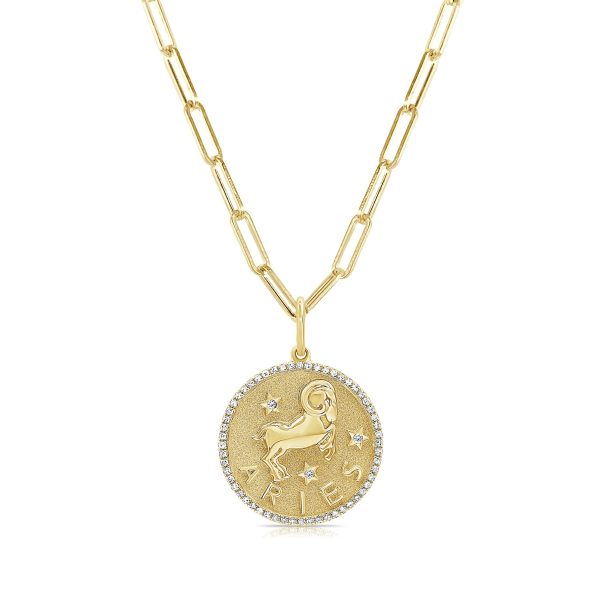 109439 fv Aries Zodiac Diamond Necklace in 14KT Yellow Gold