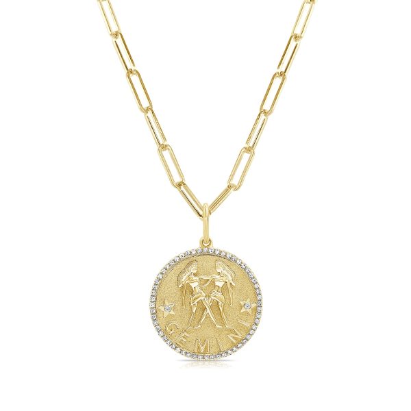 109443 fv Gemini Zodiac Diamond Necklace in 14KT Yellow Gold