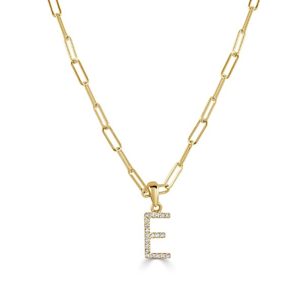 109455 fv 14k Yellow Gold Diamond Paperclip Initial E Necklace