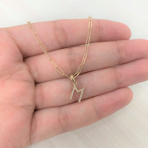 109455 sv 14k Yellow Gold Diamond Paperclip Initial E Necklace