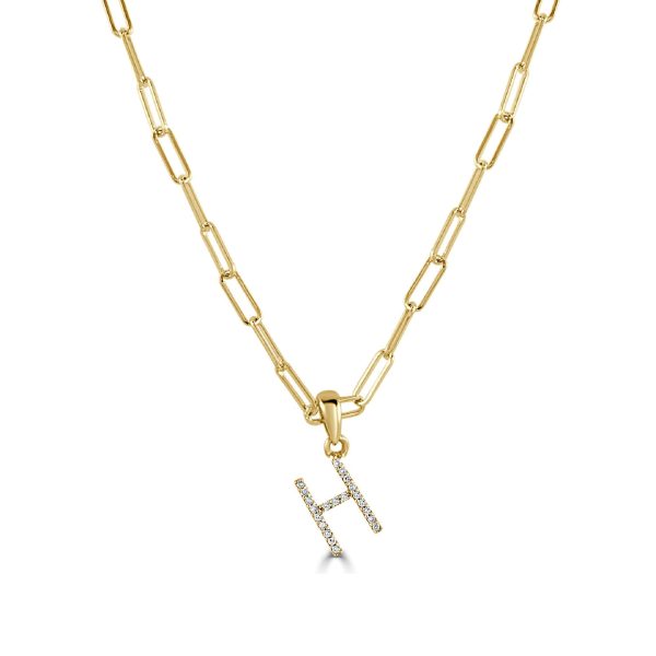 109458 fv 14k Yellow Gold Diamond Paperclip Initial H Necklace