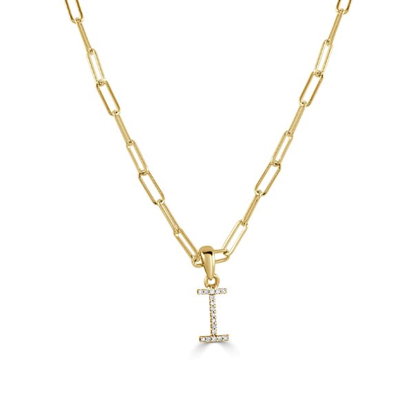 109459 fv 14k Yellow Gold Diamond Paperclip Initial I Necklace