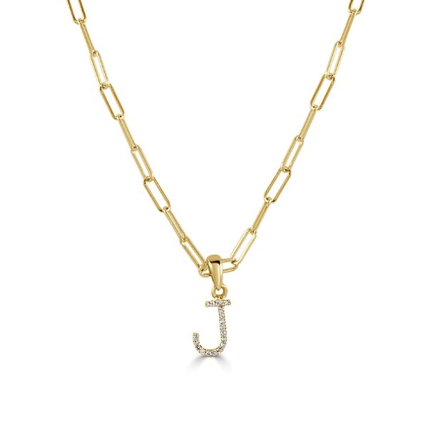 109460 fv f592d561 8d63 425f b06b 08696165510a 14k Yellow Gold Diamond Paperclip Initial J Necklace